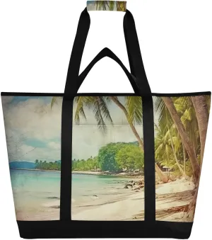 Tropical Palm Trees Reusable Insulated Lunchbox Cooler Bag, Leakproof Kitchen Grocery Bag Collapsible Portable Cooler Tote Bag for Picnic, Camping, Office, Travel