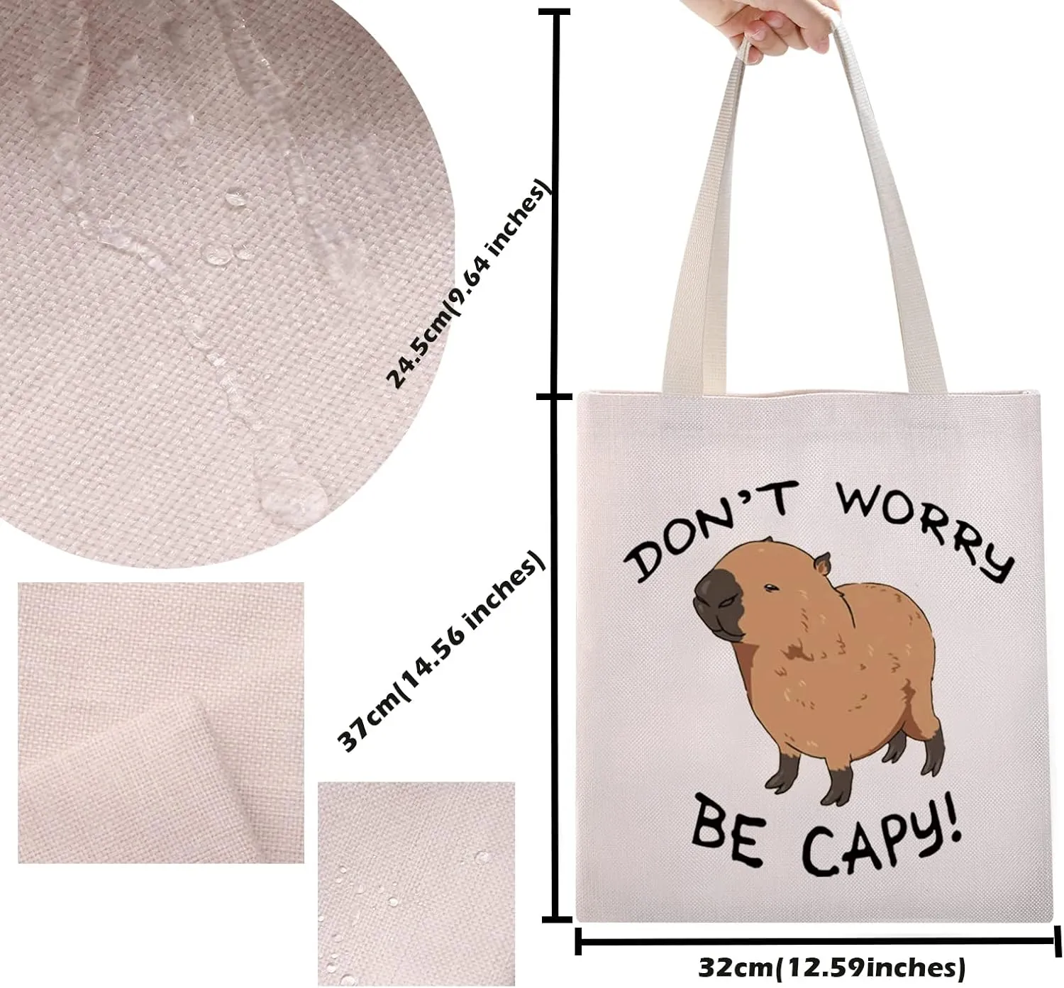 TSOTMO Capybaras Tote Bag Animals Theme Gift Funny Don’t Worry Be Capy Tote Bag Animal Parody Gift Capybaras Animal Lover Gift (Capy Tote)