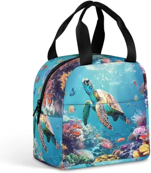 Turtles Fish Coral Tropical Ocean Reusable Lunch Bento Box Insulated Portable Handbags for Office Work Picnic for Men Women