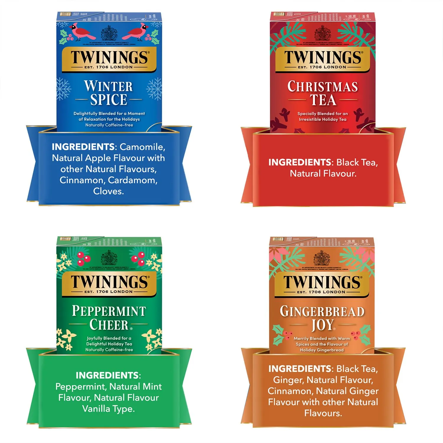 Twinings of London Holiday Variety Tea Bag Pack, Peppermint Cheer, Holiday Berry, Christmas Tea, Winter Spice, 20 Count (Pack of 4)