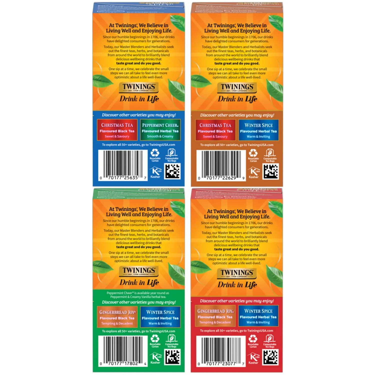 Twinings of London Holiday Variety Tea Bag Pack, Peppermint Cheer, Holiday Berry, Christmas Tea, Winter Spice, 20 Count (Pack of 4)
