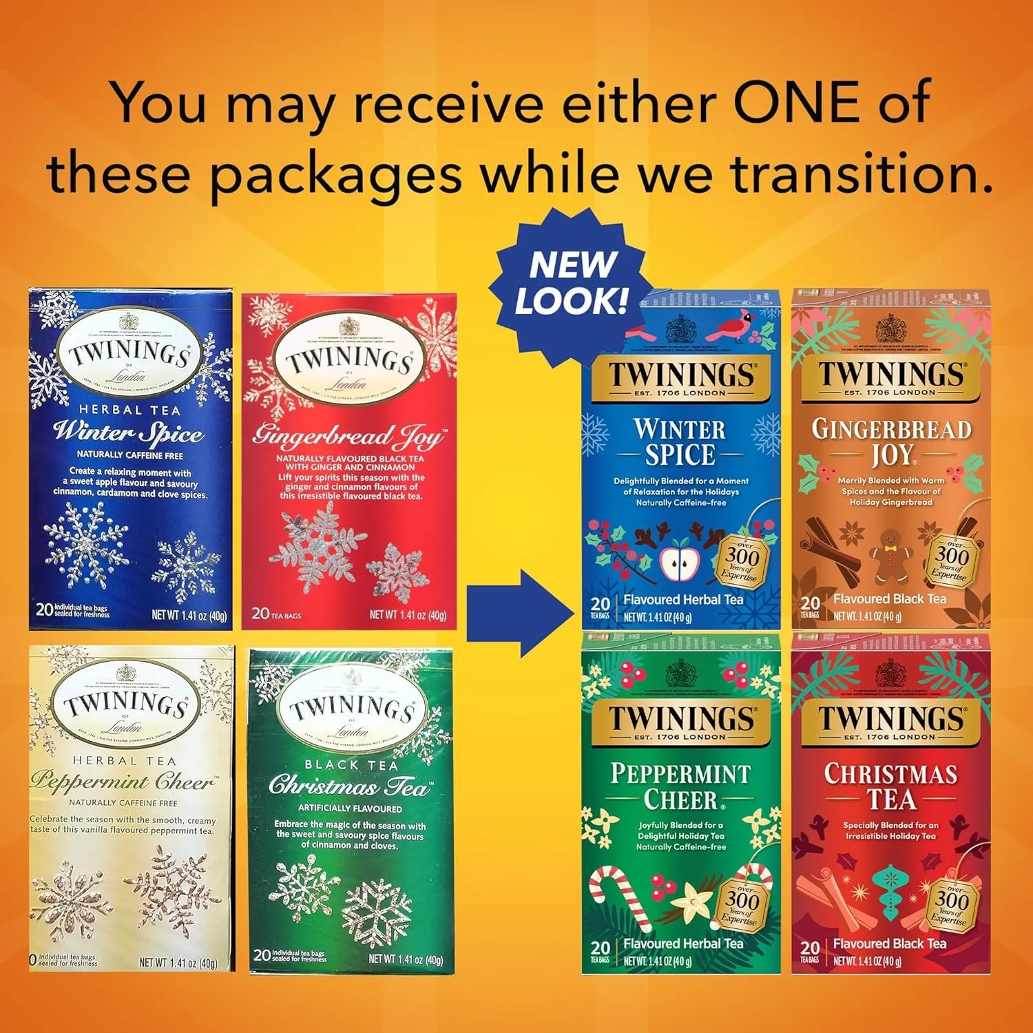 Twinings of London Holiday Variety Tea Bag Pack, Peppermint Cheer, Holiday Berry, Christmas Tea, Winter Spice, 20 Count (Pack of 4)