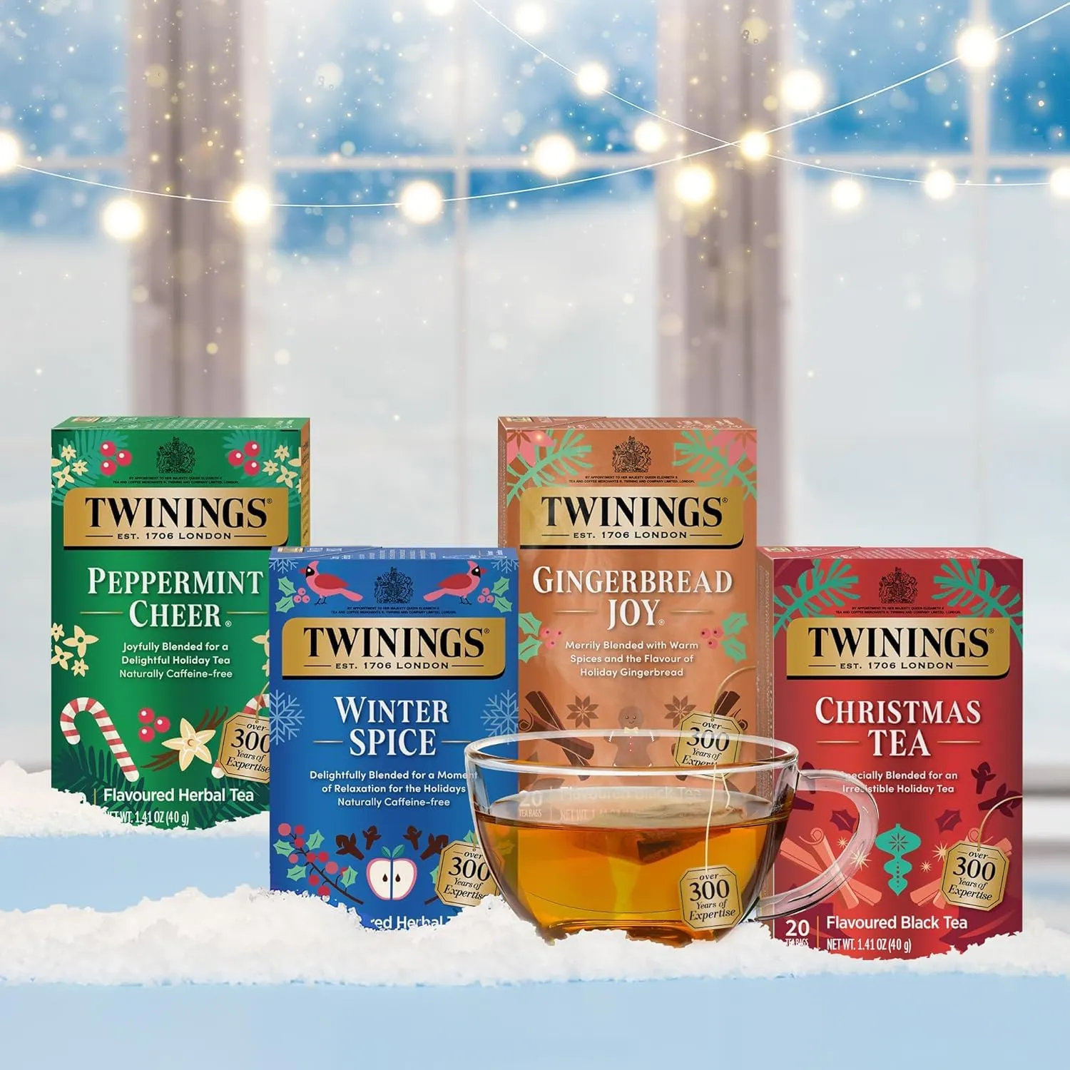 Twinings of London Holiday Variety Tea Bag Pack, Peppermint Cheer, Holiday Berry, Christmas Tea, Winter Spice, 20 Count (Pack of 4)