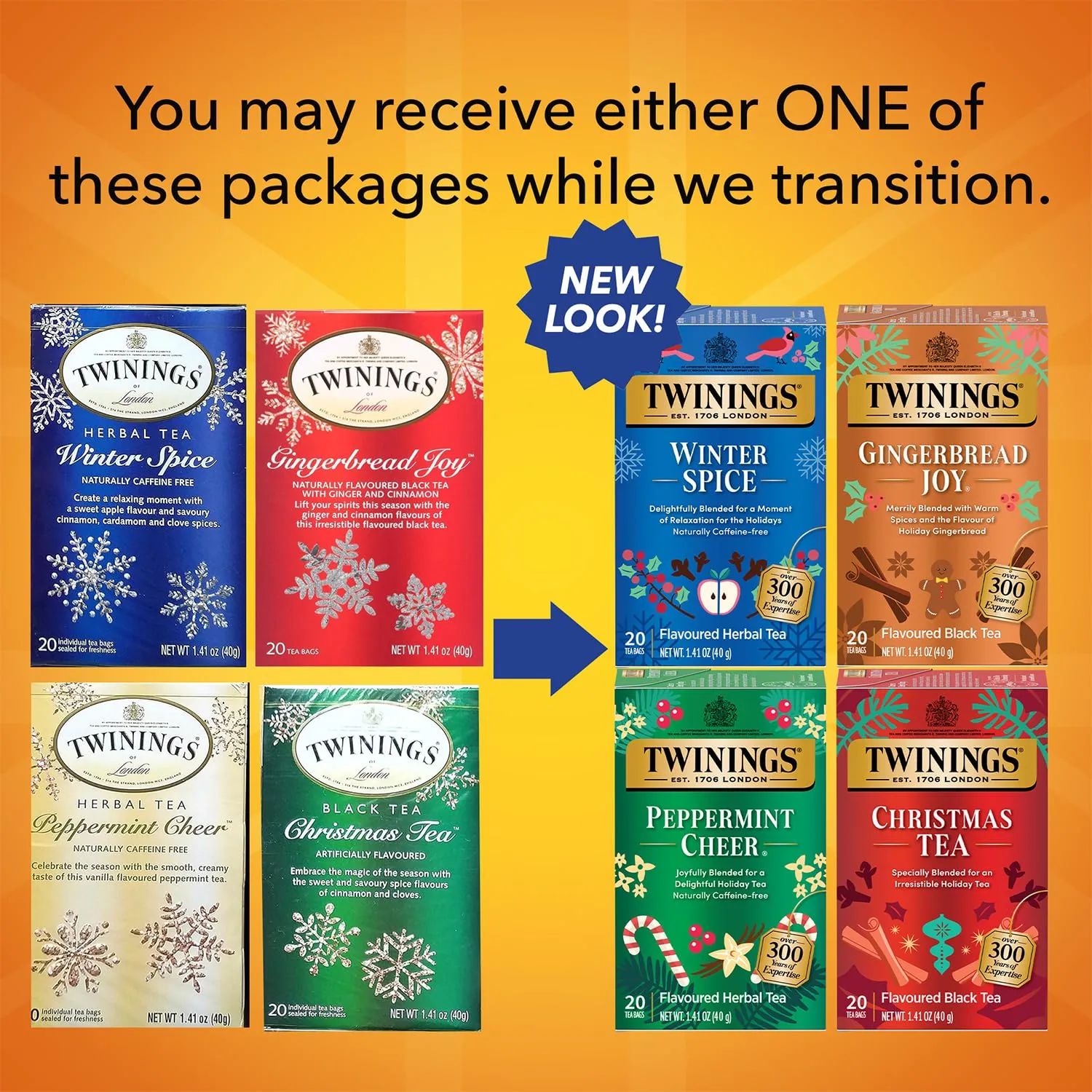 Twinings of London Holiday Variety Tea Bag Pack, Peppermint Cheer, Holiday Berry, Christmas Tea, Winter Spice, 20 Count (Pack of 4)