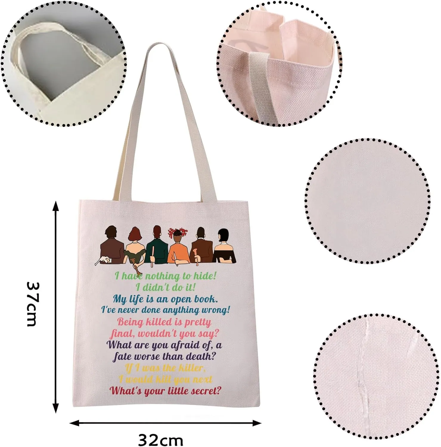 VAMSII Clue the Movie Tote bag Murder Mystery Shoulder Bag Mrs. White Quote Grocery Shopping Bag