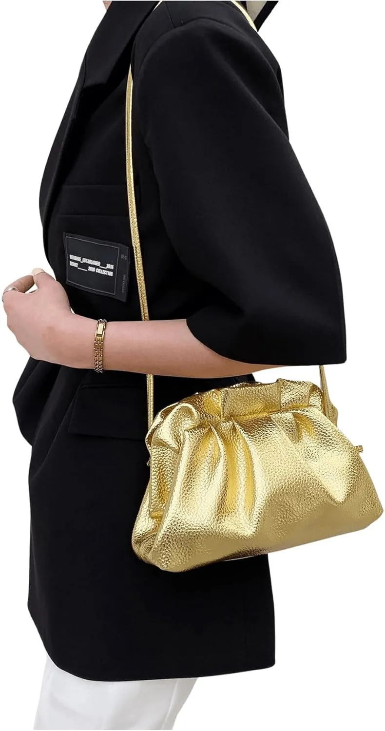 Verdusa Women's Metallic Kiss Lock Small Crossbody Bag Ruched Shoulder Purses