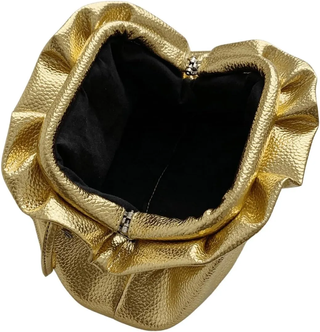 Verdusa Women's Metallic Kiss Lock Small Crossbody Bag Ruched Shoulder Purses