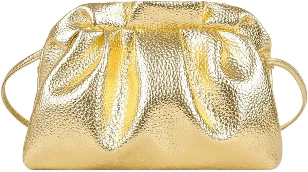 Verdusa Women's Metallic Kiss Lock Small Crossbody Bag Ruched Shoulder Purses