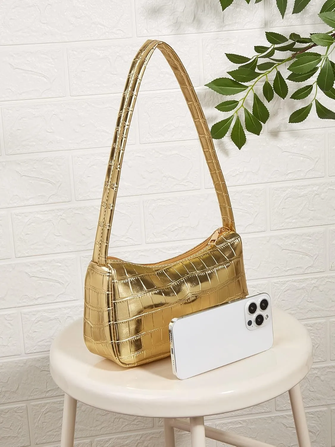 Verdusa Women's Metallic Shoulder Bag PU Leather Handbag Top Handle Purse