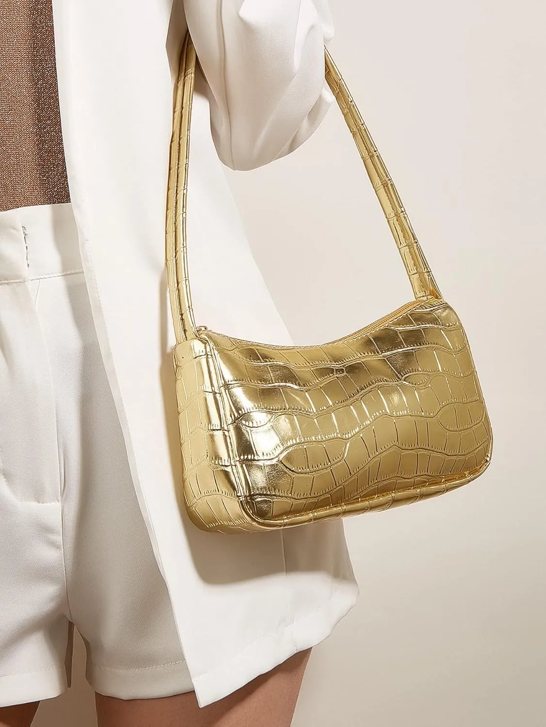 Verdusa Women's Metallic Shoulder Bag PU Leather Handbag Top Handle Purse