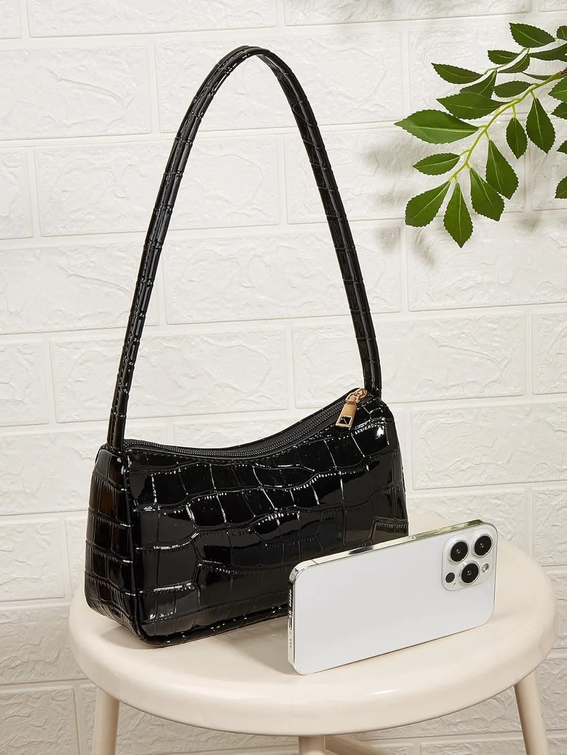Verdusa Women's Metallic Shoulder Bag PU Leather Handbag Top Handle Purse