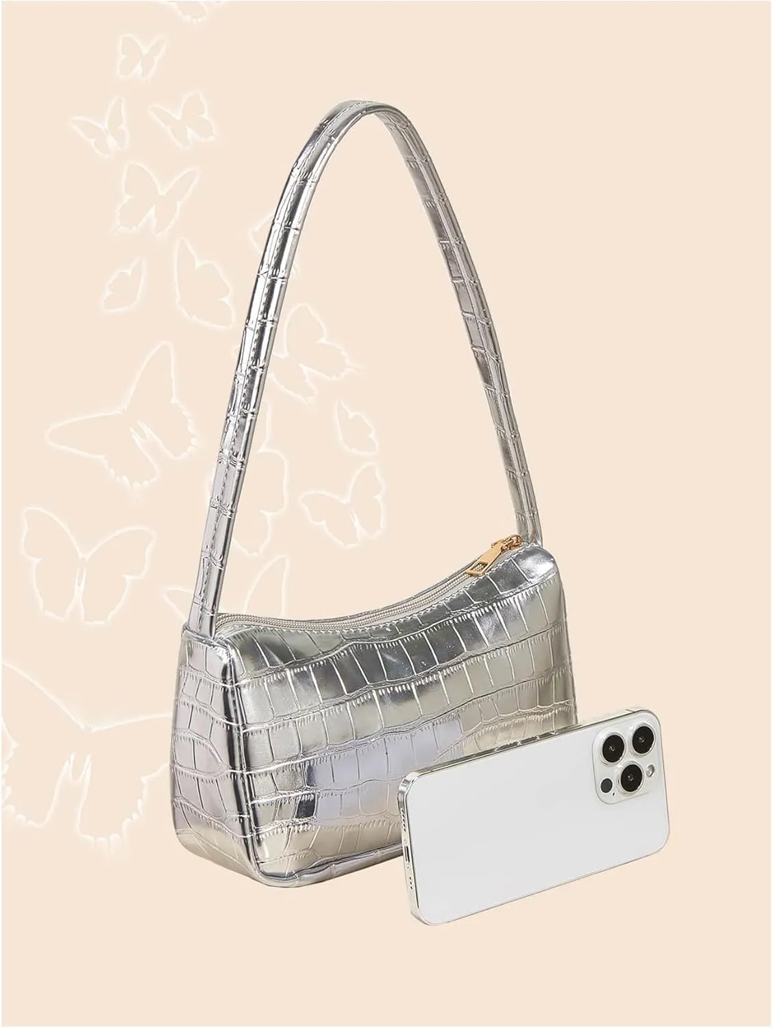 Verdusa Women's Metallic Shoulder Bag PU Leather Handbag Top Handle Purse