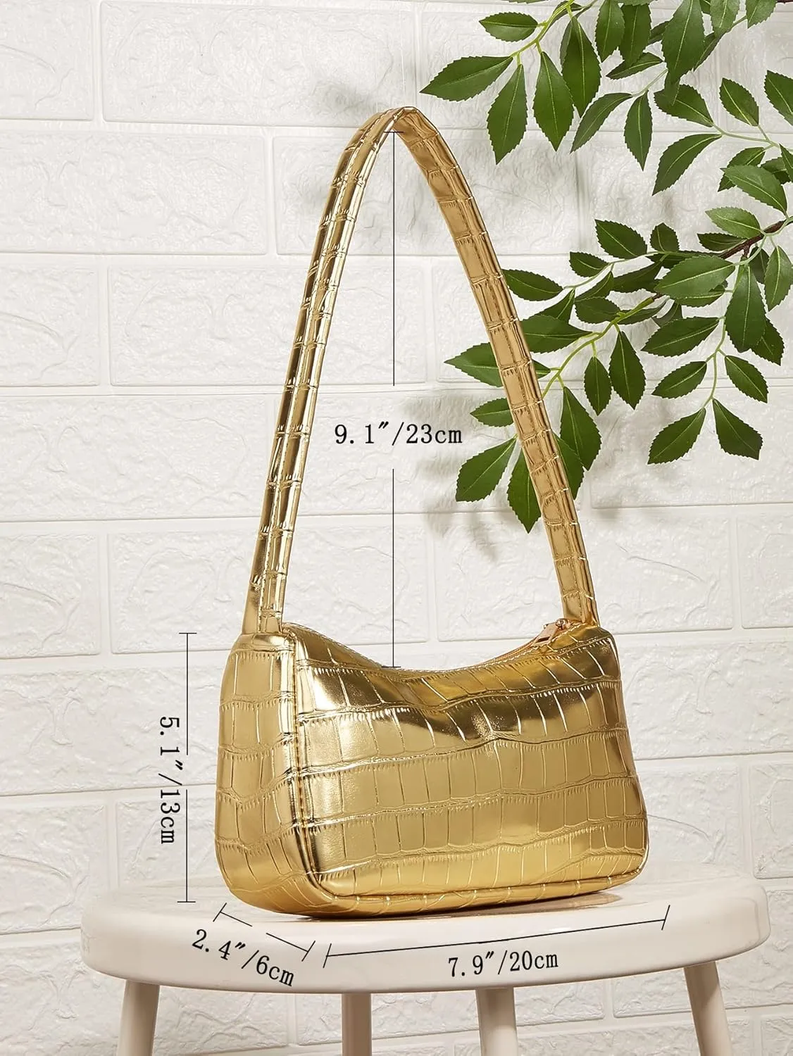 Verdusa Women's Metallic Shoulder Bag PU Leather Handbag Top Handle Purse