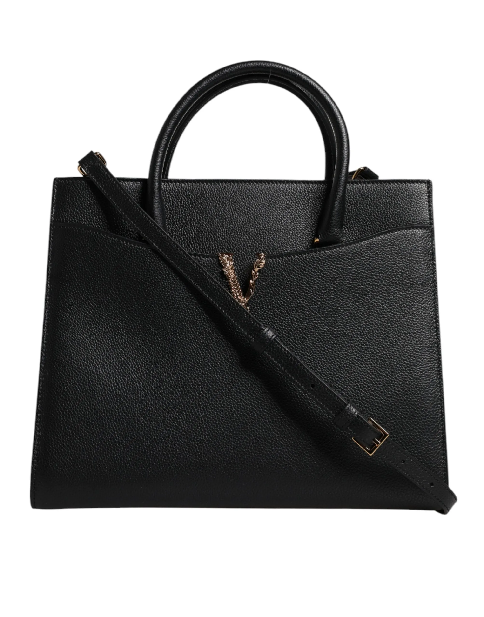 Versace Black Leather Large Top Handle Shoulder Crossbody Bag