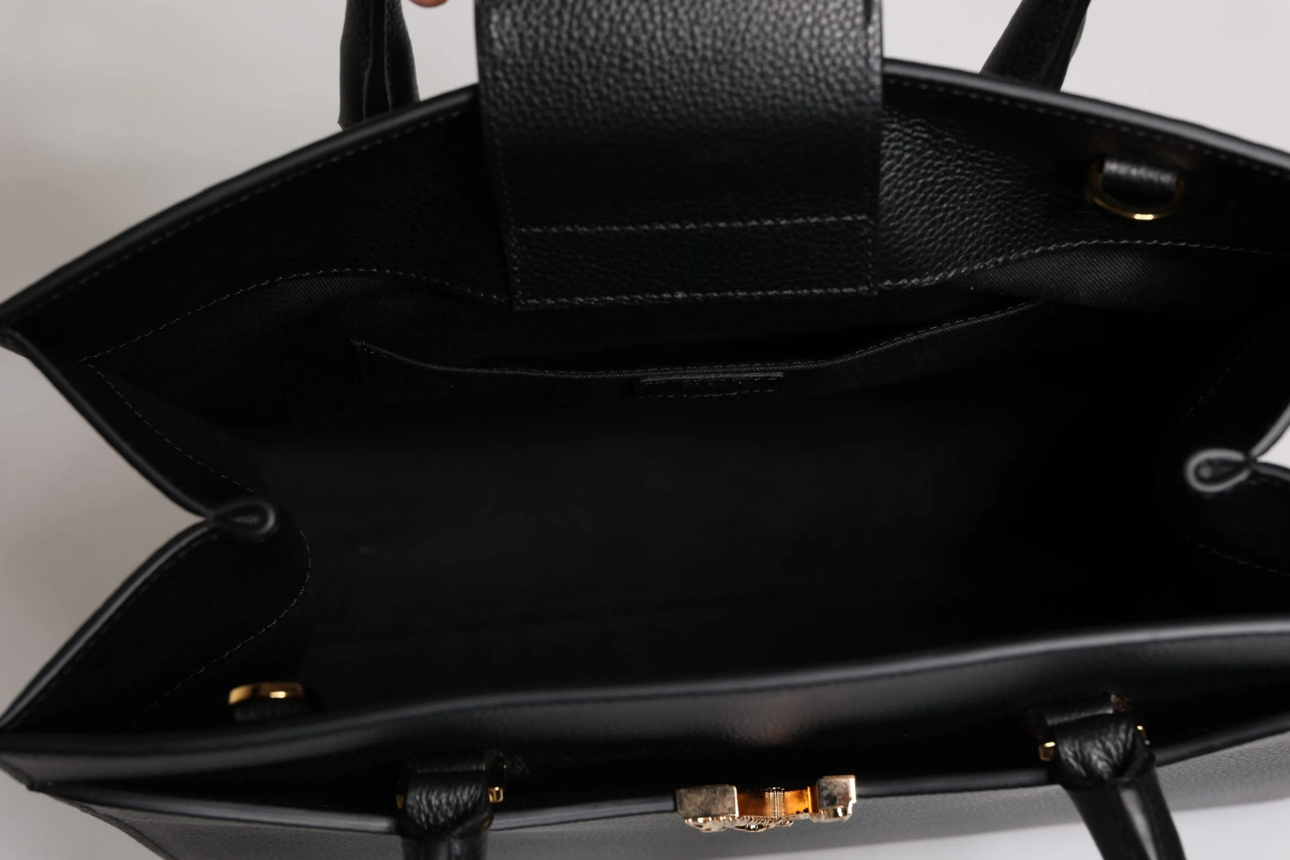 Versace Black Leather Large Top Handle Shoulder Crossbody Bag