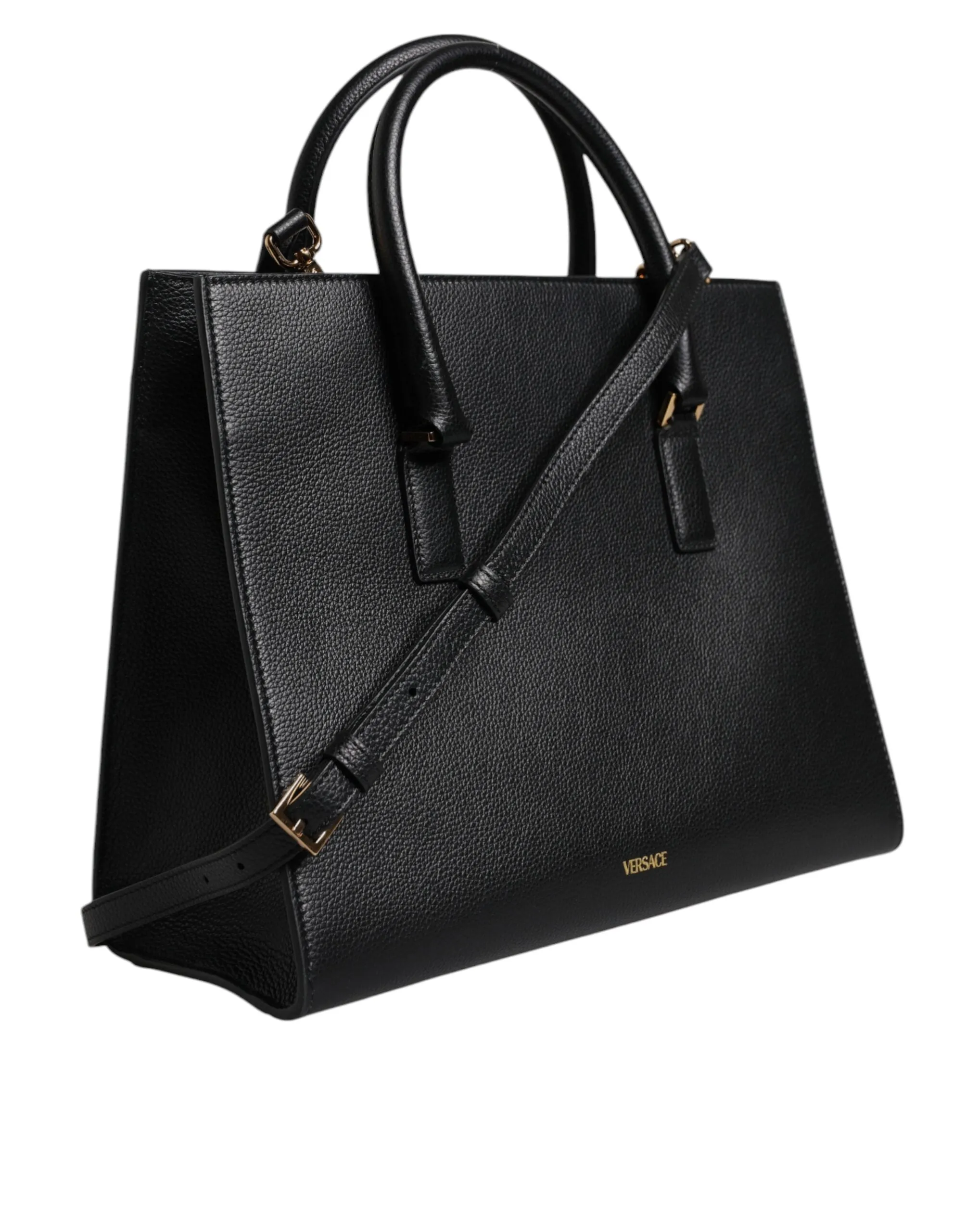 Versace Black Leather Large Top Handle Shoulder Crossbody Bag