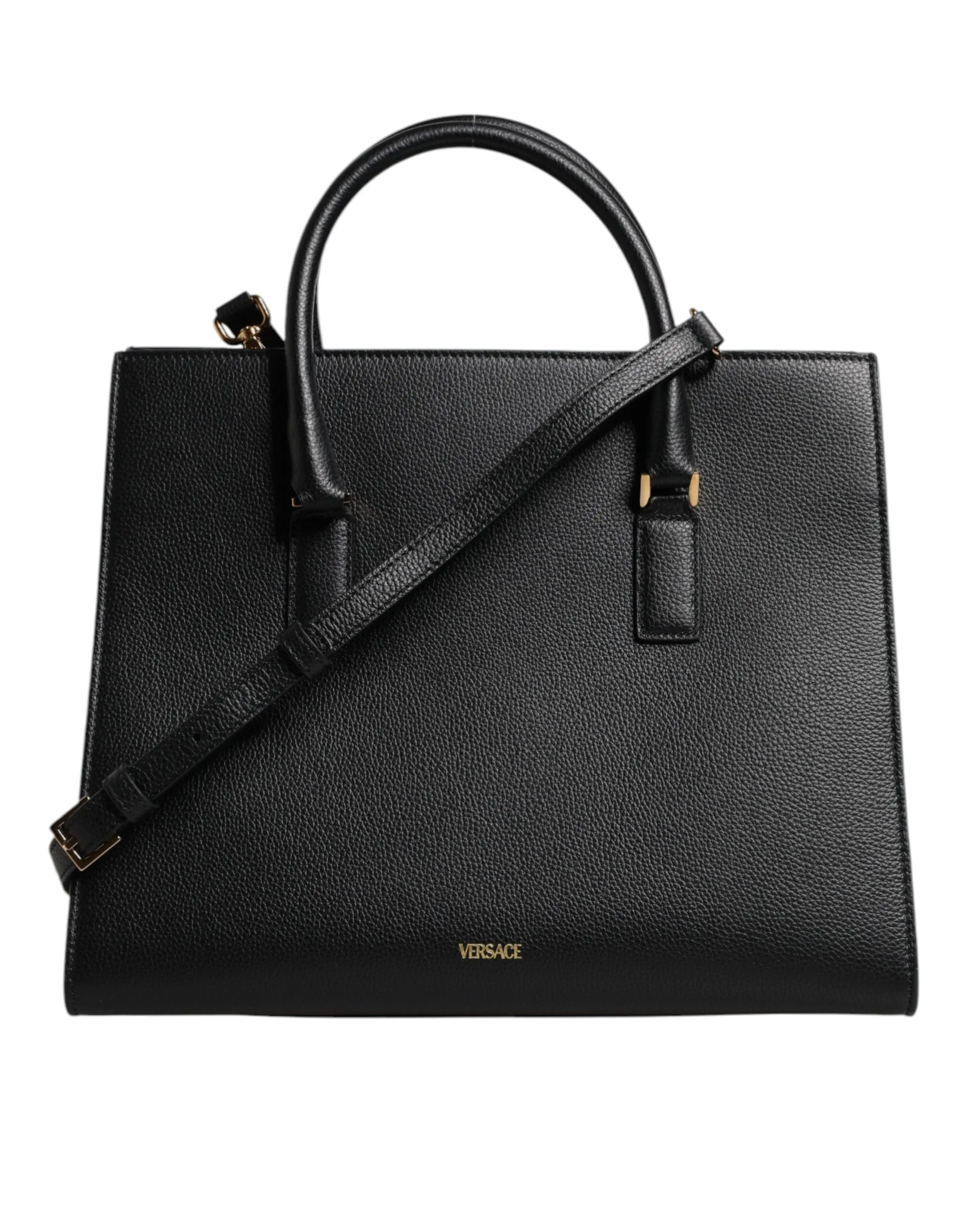 Versace Black Leather Large Top Handle Shoulder Crossbody Bag