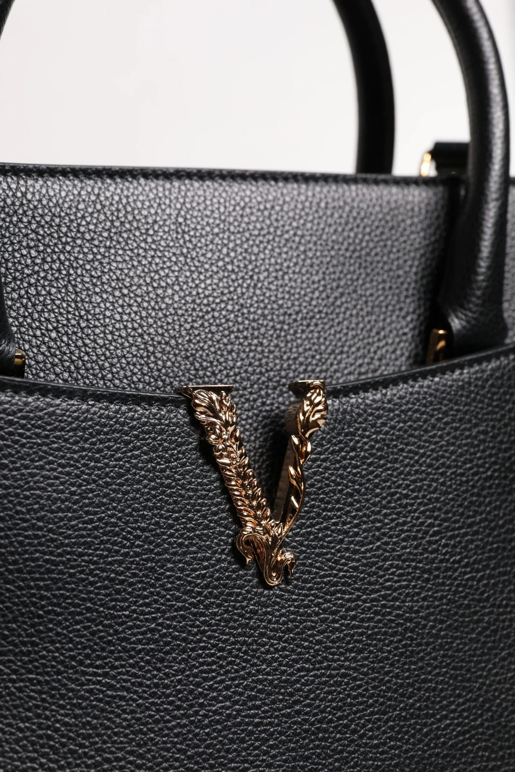 Versace Black Leather Large Top Handle Shoulder Crossbody Bag