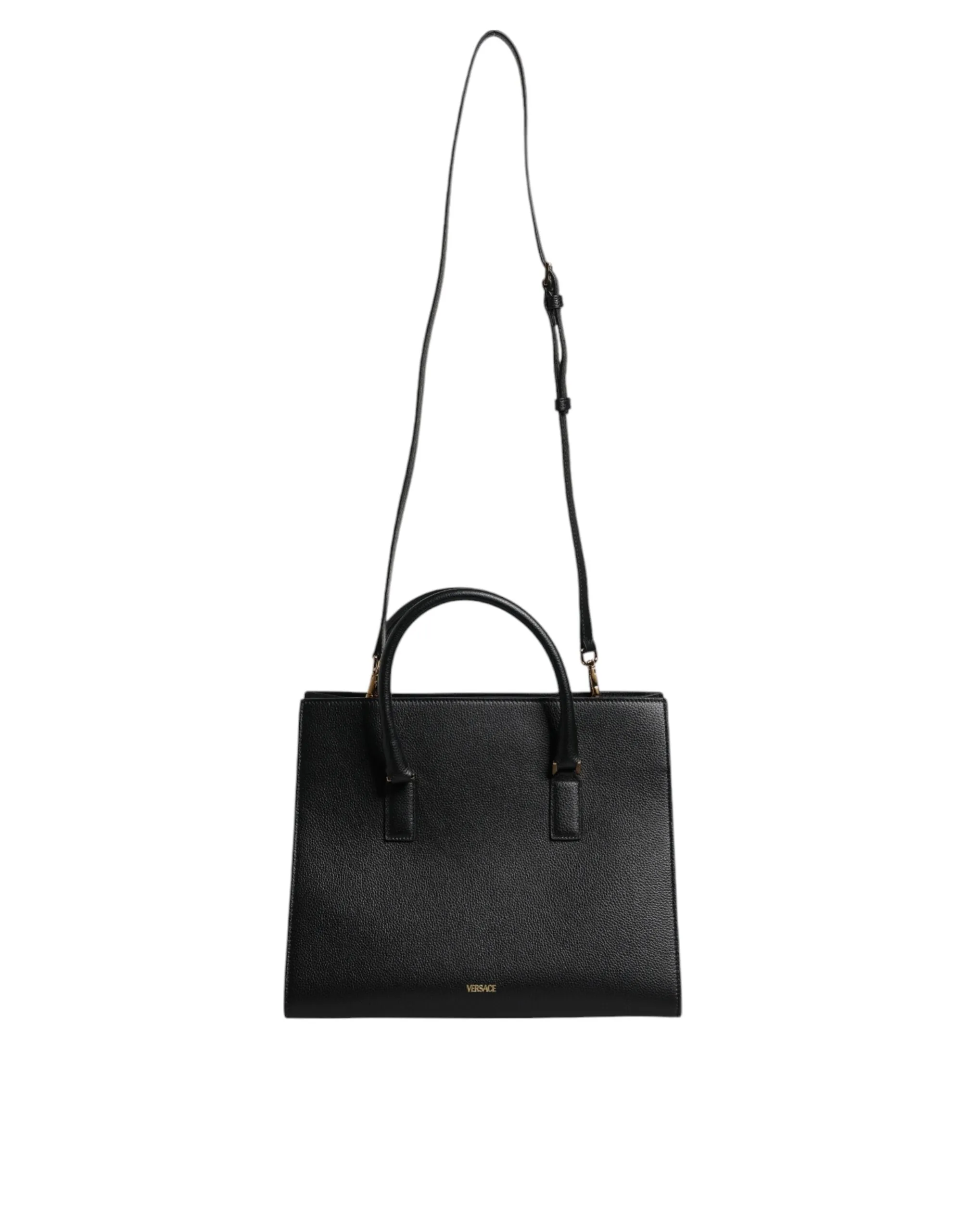 Versace Black Leather Large Top Handle Shoulder Crossbody Bag