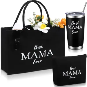 Vesici Mothers Day Appreciation Gifts Mama Canvas Tote Bag with Makeup Bag 20 oz Tumbler for Mom Mother Thanks Gift