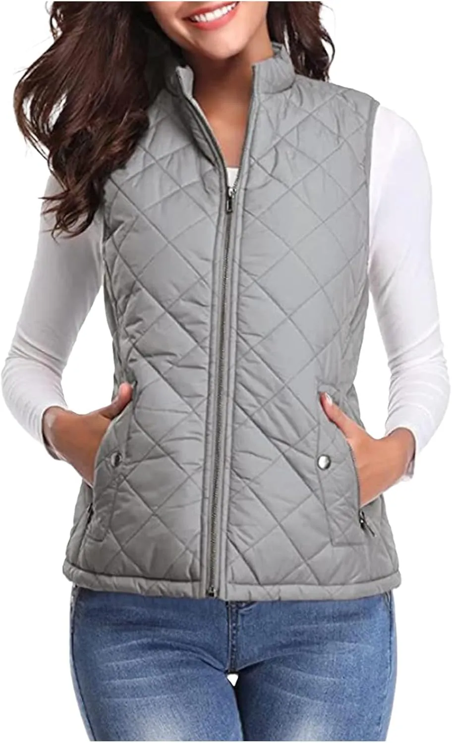 Vest for Women Stand Collar Lightweight Quilted Vest Zip Up Sleevless Padded Gilet Jackets 2024 Winter Coats Outwear