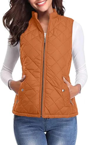 Vest for Women Stand Collar Lightweight Quilted Vest Zip Up Sleevless Padded Gilet Jackets 2024 Winter Coats Outwear
