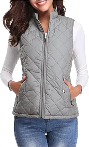 Vest for Women Stand Collar Lightweight Quilted Vest Zip Up Sleevless Padded Gilet Jackets 2024 Winter Coats Outwear