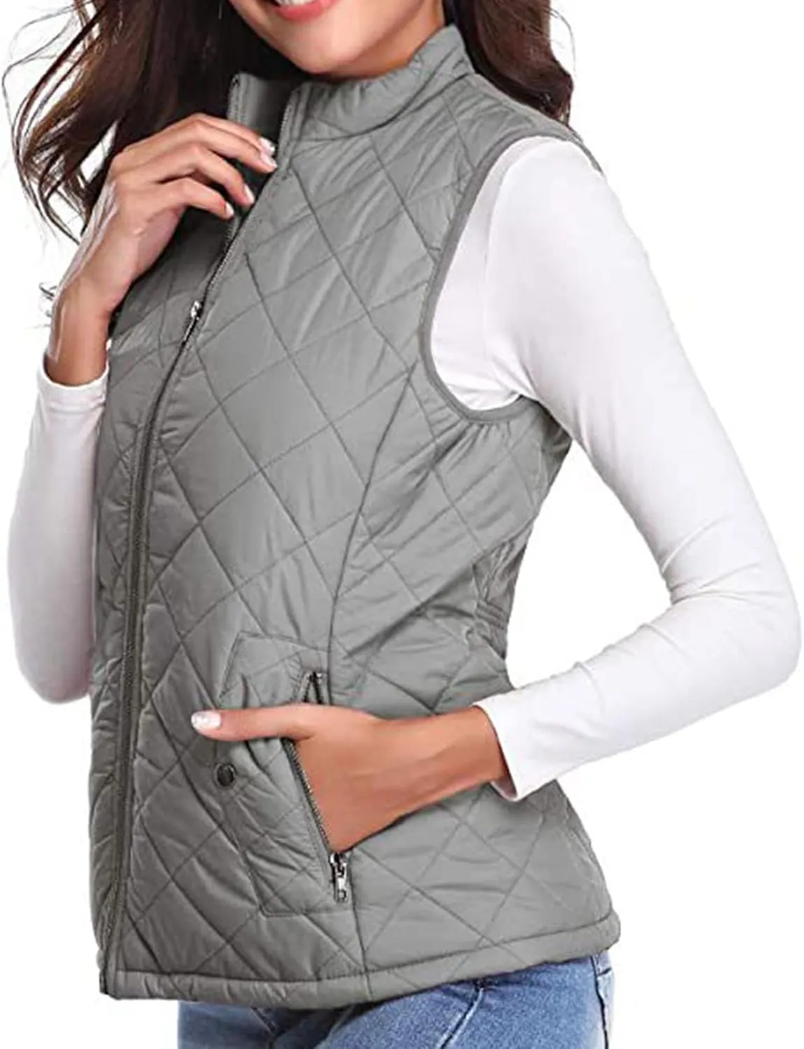 Vest for Women Stand Collar Lightweight Quilted Vest Zip Up Sleevless Padded Gilet Jackets 2024 Winter Coats Outwear