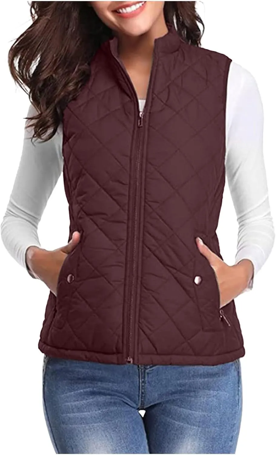 Vest for Women Stand Collar Lightweight Quilted Vest Zip Up Sleevless Padded Gilet Jackets 2024 Winter Coats Outwear