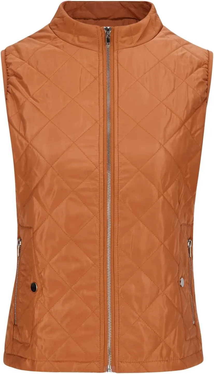 Vest for Women Stand Collar Lightweight Quilted Vest Zip Up Sleevless Padded Gilet Jackets 2024 Winter Coats Outwear