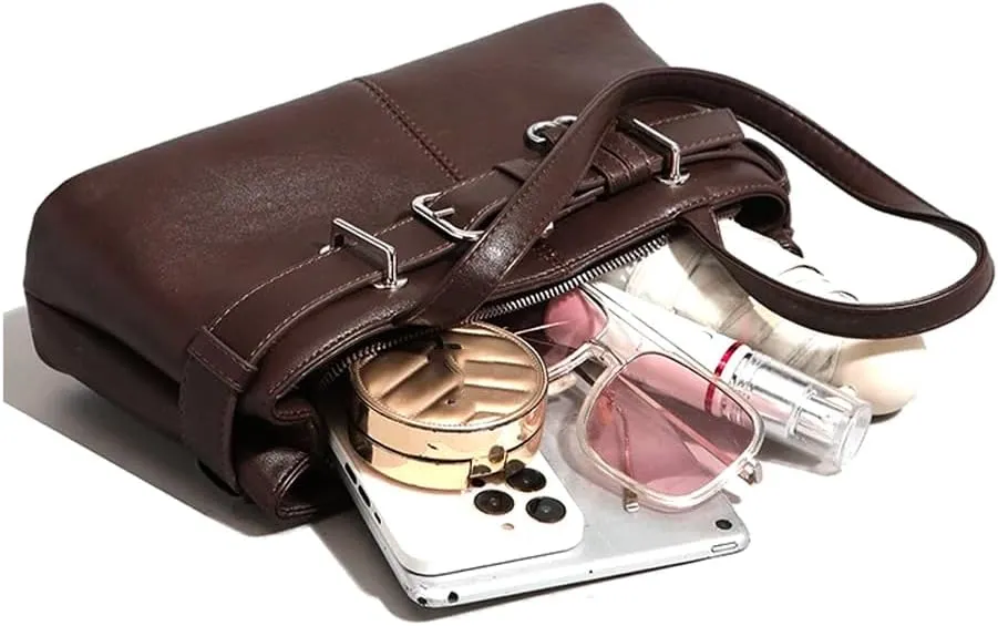 Vintage Shoulder Bag for Women Y2K Underarm Purse with Belt Buckle Small Satchel Tote Handbag