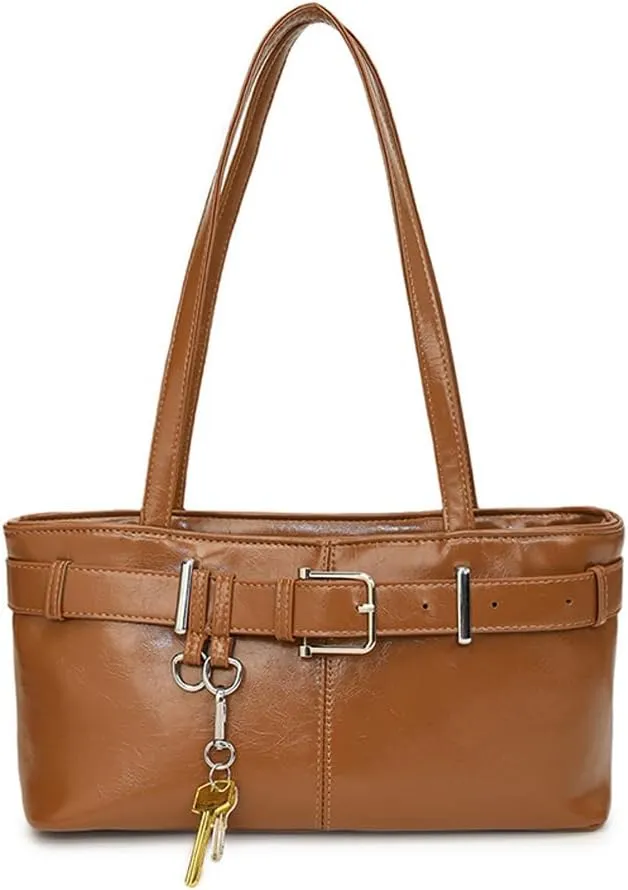 Vintage Shoulder Bag for Women Y2K Underarm Purse with Belt Buckle Small Satchel Tote Handbag