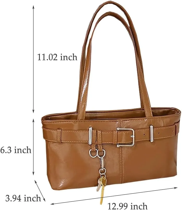 Vintage Shoulder Bag for Women Y2K Underarm Purse with Belt Buckle Small Satchel Tote Handbag