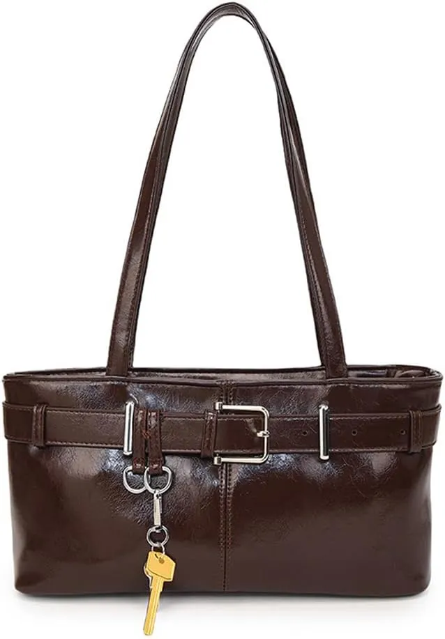 Vintage Shoulder Bag for Women Y2K Underarm Purse with Belt Buckle Small Satchel Tote Handbag