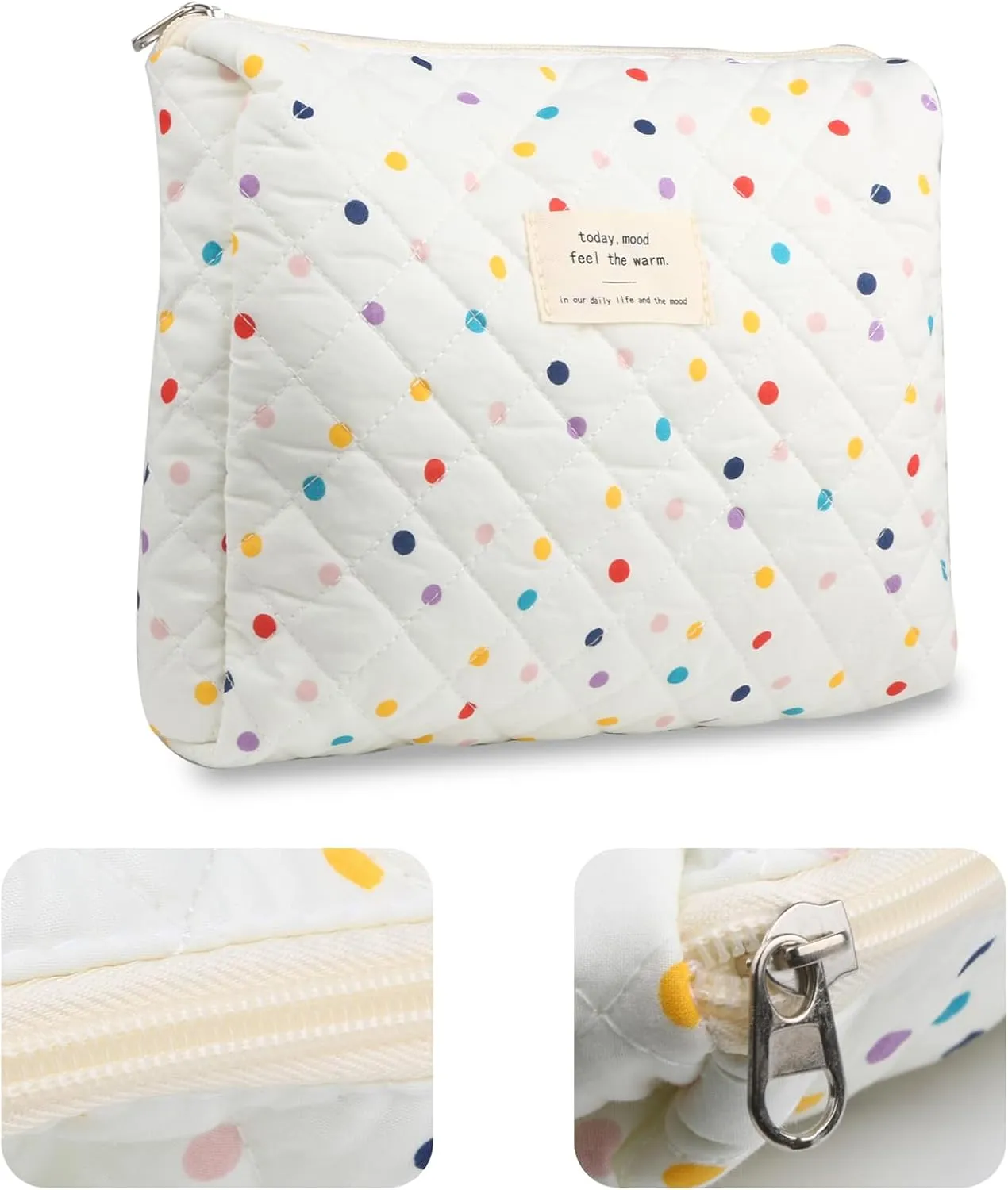 VIWIME Makeup Cosmetic Bag, Large Cotton Quilted Travel Coquette Aesthetic Cute Floral Make up Bag for Women Toiletry Bag Organizer(Bear/Mid)