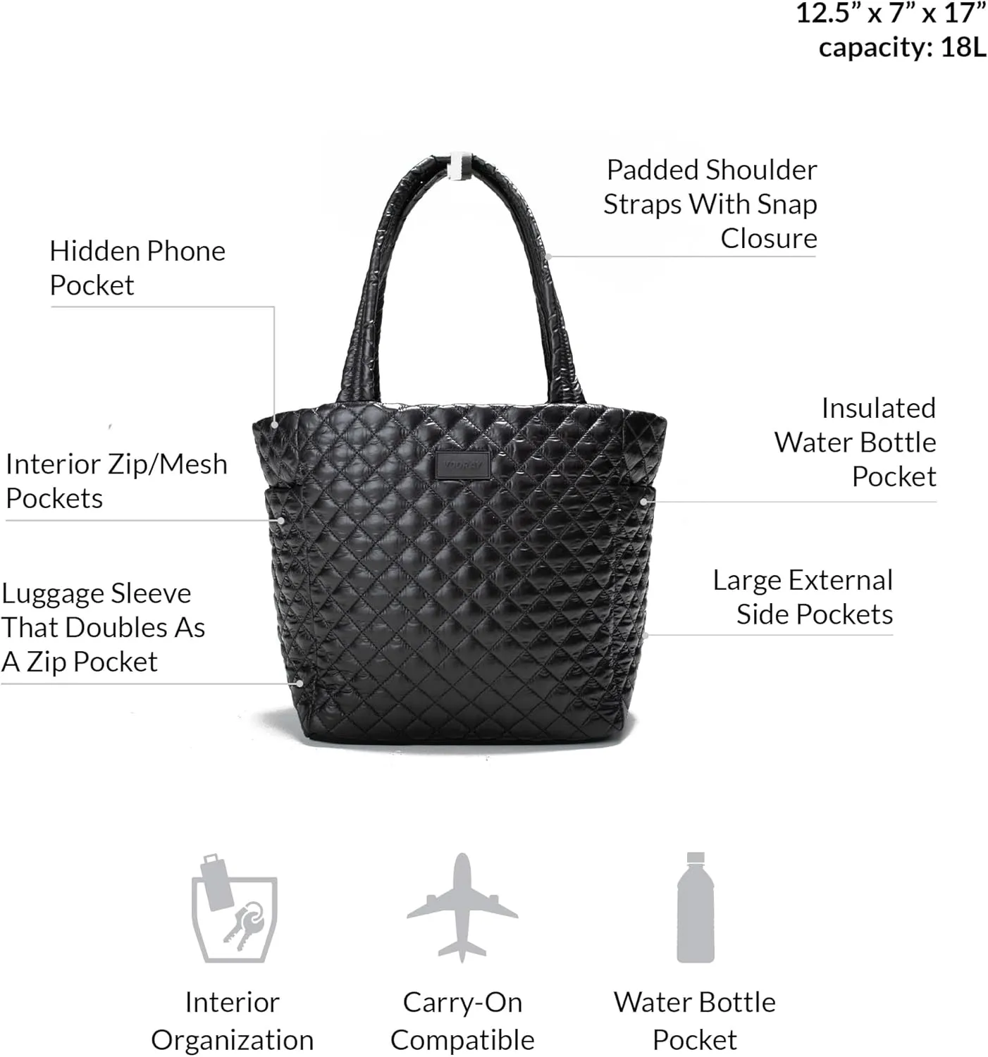 VOORAY 24L Naomi Tote - Lightweight Travel Bag, Everyday Tote for Women, Weekender, Shoulder Hospital Bag