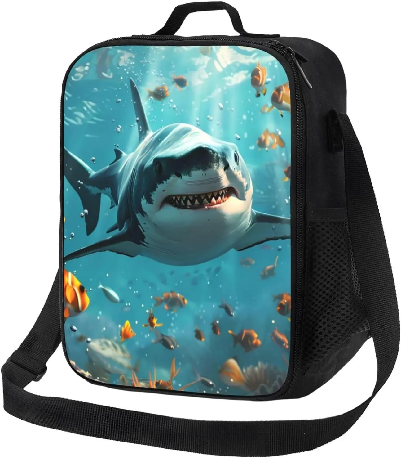 VOSERY Insulated Lunch Bag for Women Men, Reusable Lunch Box Tote Bag for Work Travel, Realistic Ocean Shark Large Capacity Cooler Bag Lunch Bag