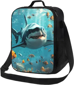 VOSERY Insulated Lunch Bag for Women Men, Reusable Lunch Box Tote Bag for Work Travel, Realistic Ocean Shark Large Capacity Cooler Bag Lunch Bag