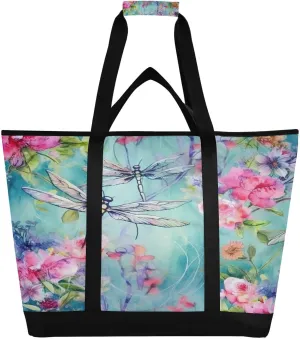 Watercolor Dragonflies Reusable Insulated Lunchbox Cooler Bag, Leakproof Kitchen Grocery Bag Collapsible Portable Cooler Tote Bag for Picnic, Camping, Office, Travel