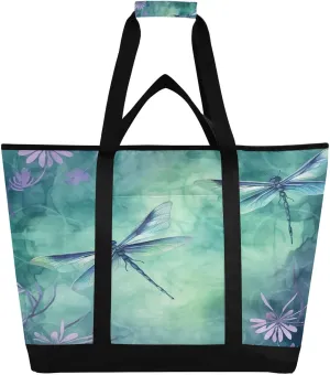 Watercolor Dragonflies Reusable Insulated Lunchbox Cooler Bag, Leakproof Kitchen Grocery Bag Collapsible Portable Cooler Tote Bag for Picnic, Camping, Office, Travel
