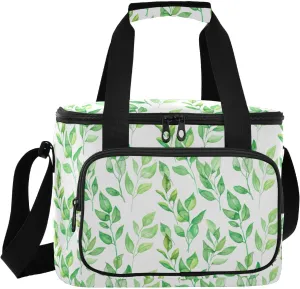 Watercolor Leaf Eucalyptus Green Insulated Cooler Bag for Women Men Leakproof 24 Can Camping Car Cooler for Grocery Office