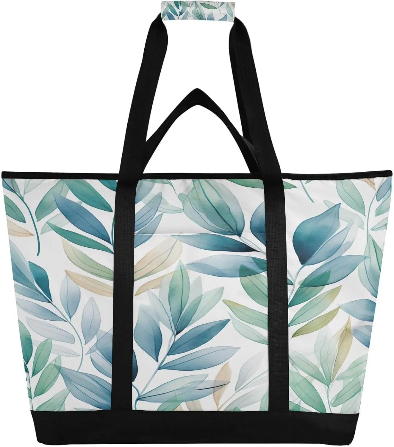 Watercolor Leaves Reusable Insulated Lunchbox Cooler Bag, Leakproof Kitchen Grocery Bag Collapsible Portable Cooler Tote Bag for Picnic, Camping, Office, Travel