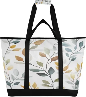 Watercolor Leaves Reusable Insulated Lunchbox Cooler Bag, Leakproof Kitchen Grocery Bag Collapsible Portable Cooler Tote Bag for Picnic, Camping, Office, Travel