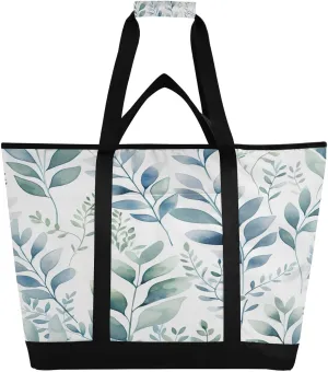 Watercolor Leaves Reusable Insulated Lunchbox Cooler Bag, Leakproof Kitchen Grocery Bag Collapsible Portable Cooler Tote Bag for Picnic, Camping, Office, Travel