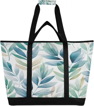 Watercolor Leaves Reusable Insulated Lunchbox Cooler Bag, Leakproof Kitchen Grocery Bag Collapsible Portable Cooler Tote Bag for Picnic, Camping, Office, Travel