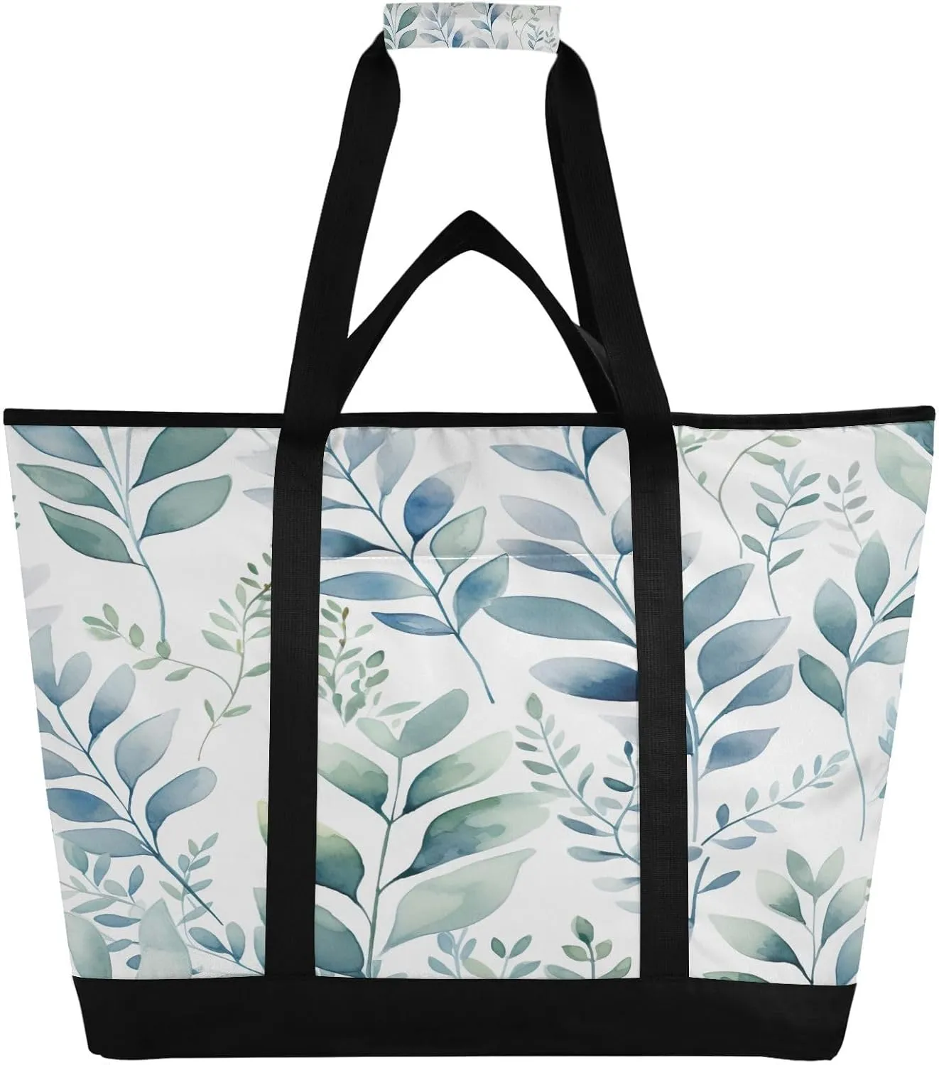 Watercolor Leaves Reusable Insulated Lunchbox Cooler Bag, Leakproof Kitchen Grocery Bag Collapsible Portable Cooler Tote Bag for Picnic, Camping, Office, Travel