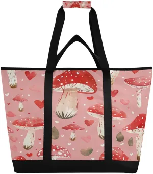 Watercolour Mushroom Reusable Insulated Lunchbox Cooler Bag, Leakproof Kitchen Grocery Bag Collapsible Portable Cooler Tote Bag for Picnic, Camping, Office, Travel