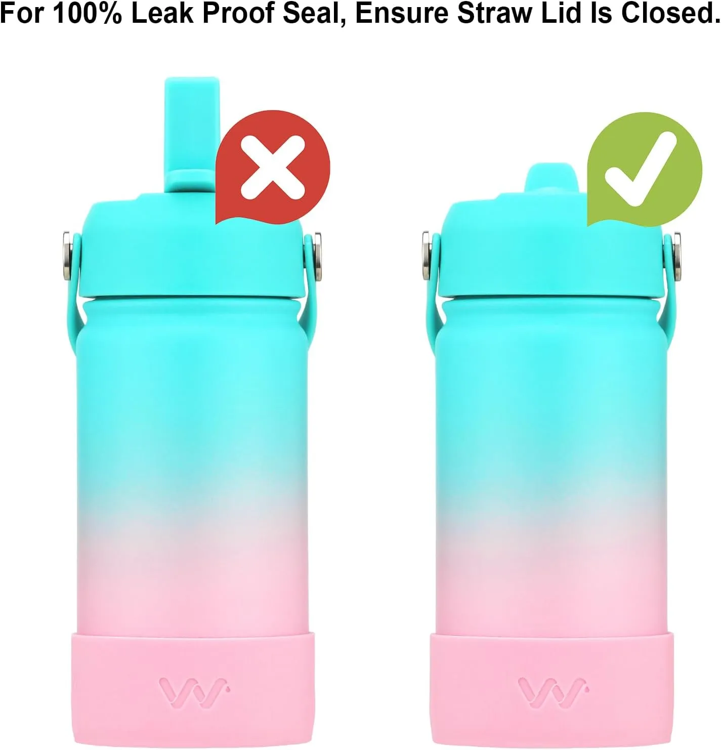 WEREWOLVES 14oz Kids Water Bottle with Straw Lid, Shoulder Strap and Boot - Insulated Stainless Steel, Reusable Leakproof Metal Water Bottles for School Boys Girls (Bubble Gum, 14 oz)