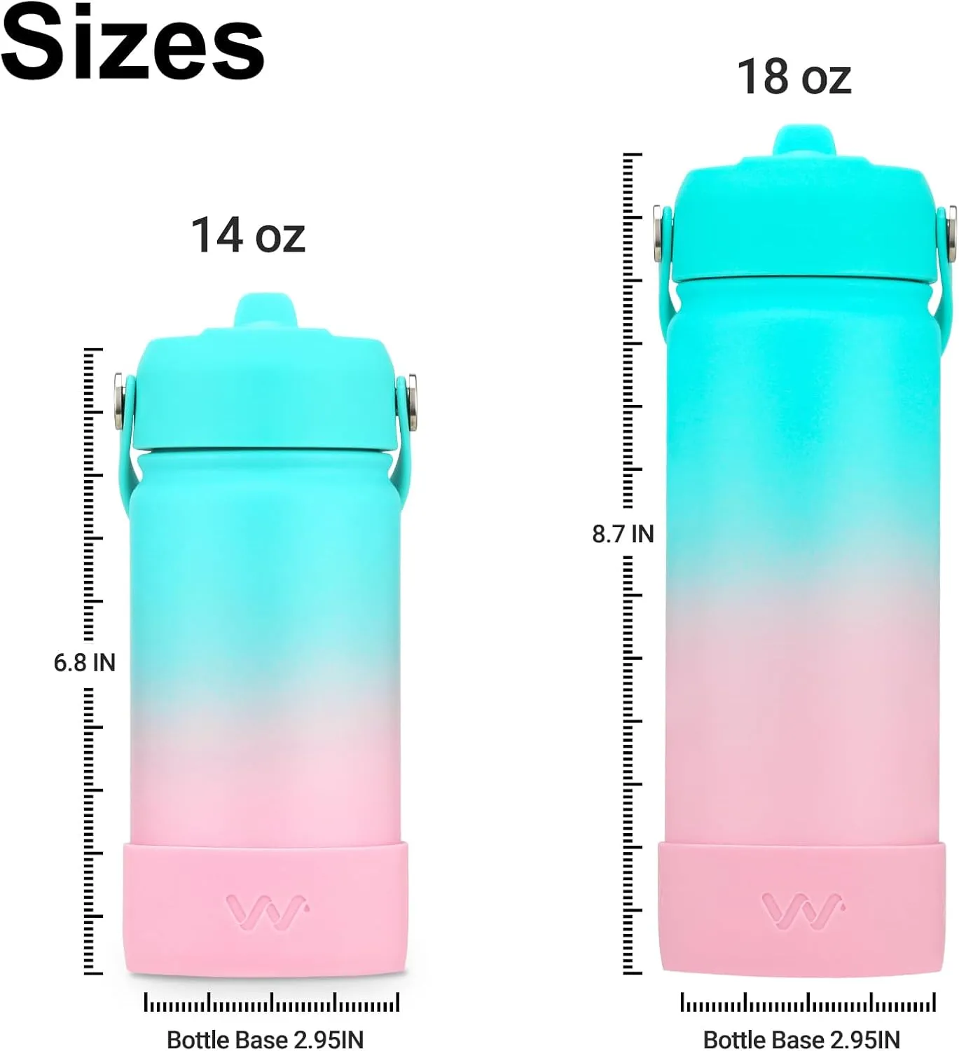 WEREWOLVES 14oz Kids Water Bottle with Straw Lid, Shoulder Strap and Boot - Insulated Stainless Steel, Reusable Leakproof Metal Water Bottles for School Boys Girls (Bubble Gum, 14 oz)