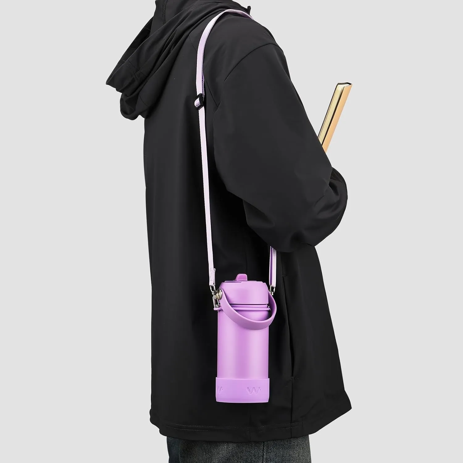 WEREWOLVES 14oz Kids Water Bottle with Straw Lid, Shoulder Strap and Boot - Insulated Stainless Steel, Reusable Leakproof Metal Water Bottles for School (Lilac, 14 oz)